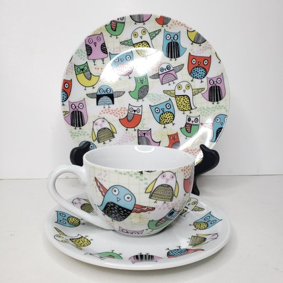 Artistic Owl Print Cup, Saucer, & Plate Set, Creative Tops - Picture 14 of 14